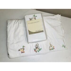 Cuddledown white embroidered flat sheet & pillowcases Woodland Flannel Twin
